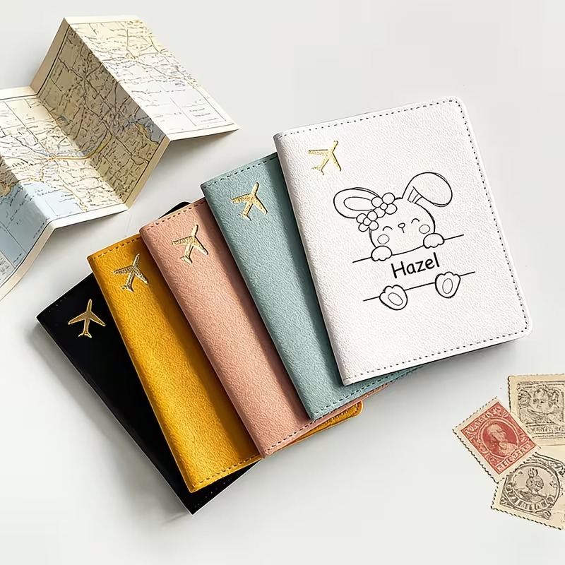 Men Accessories Name - Custom Name/Text Rabbit Pattern Passport Holder