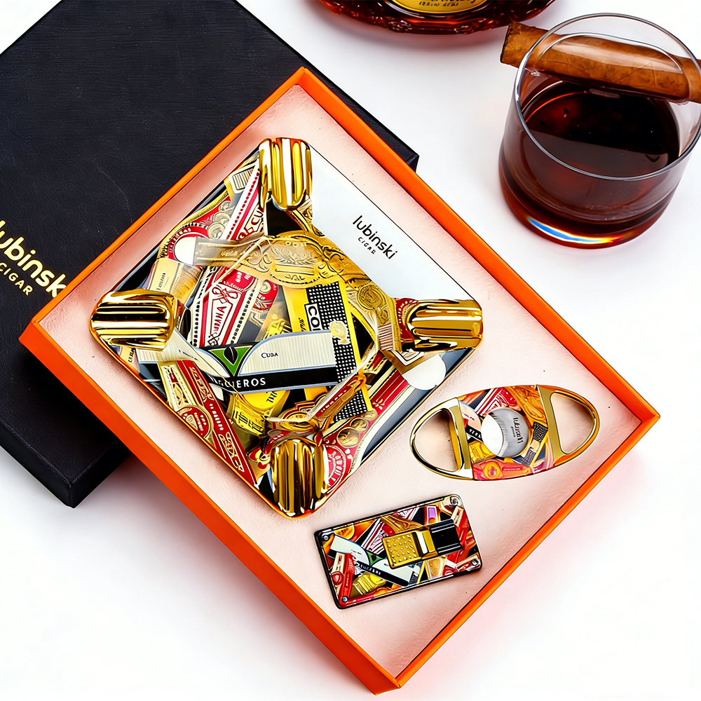 Cigar Cutter Set - LUBINSKI Ceramic Cigar Ashtray Metal Butane