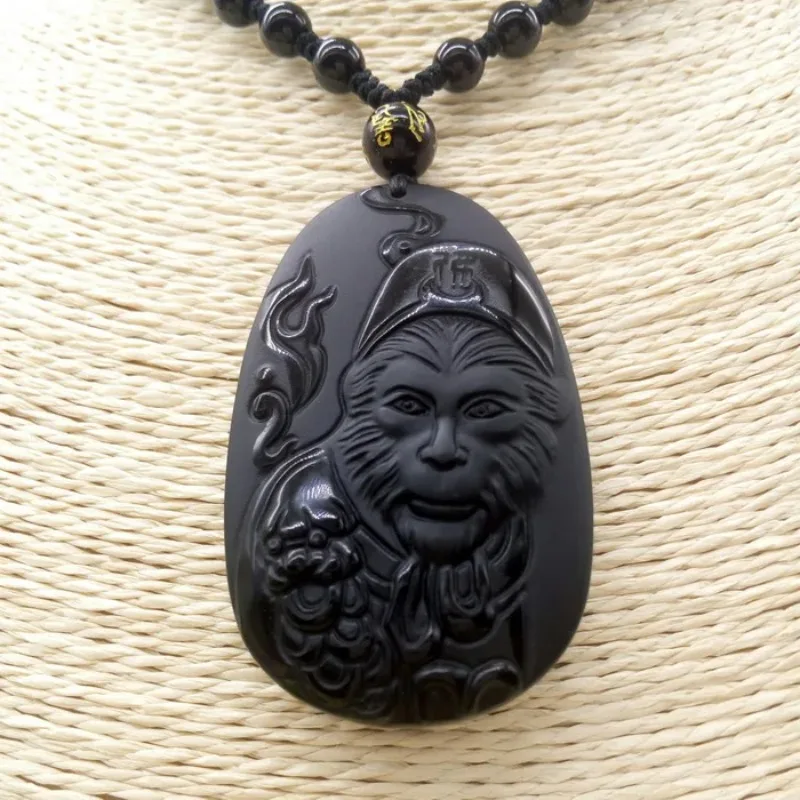 Men Accessories For Hand - Natural Obsidian Sun WuKong Pendant Monkey