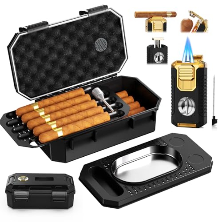 Cigar Cutter Set - Travel Cigar Humidor Box set with