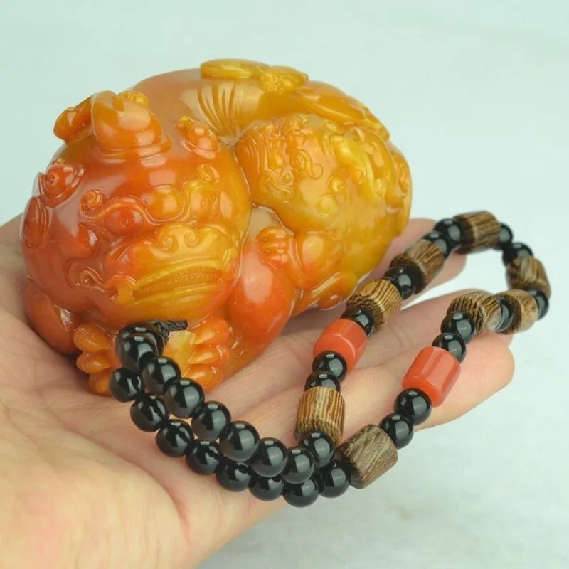 Men Accessories For Hand - Natural Huang Longyu Pixiu Pendant Necklace
