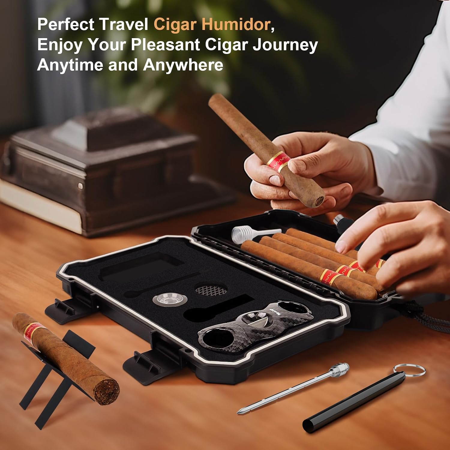 Portable Cigar Humidor Set wit - Cigar Cutter Set avis et prix