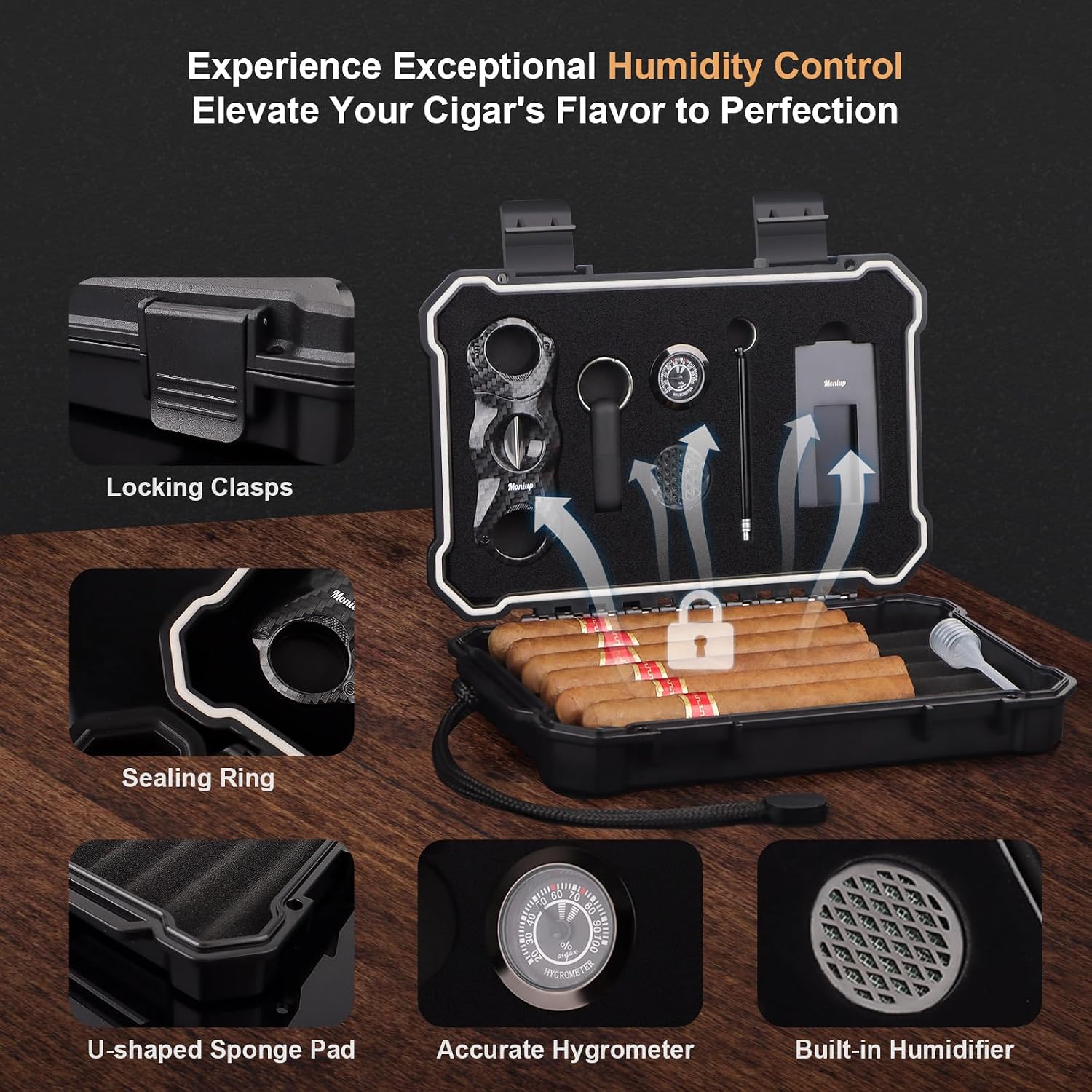 Portable Cigar Humidor Set wit - Cigar Cutter Set avis et prix