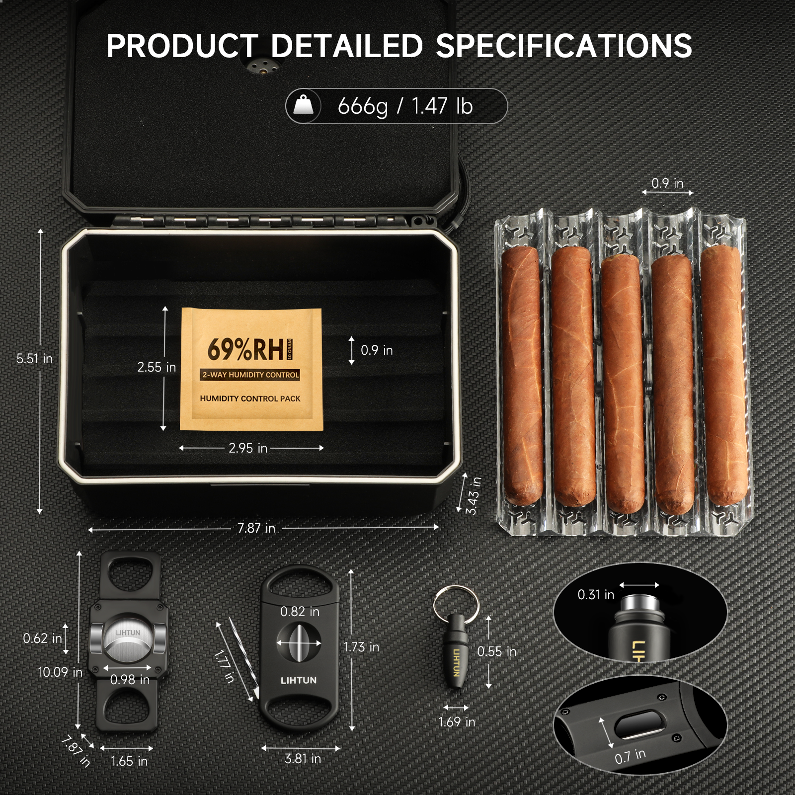 Portable Travel Humidor Box wi - Cigar Cutter Set avis et prix