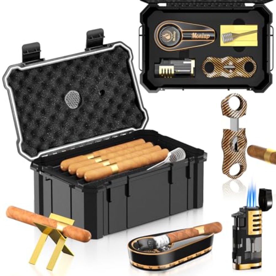 Travel Cigar Humidor Set with  - Cigar Cutter Set avis et prix