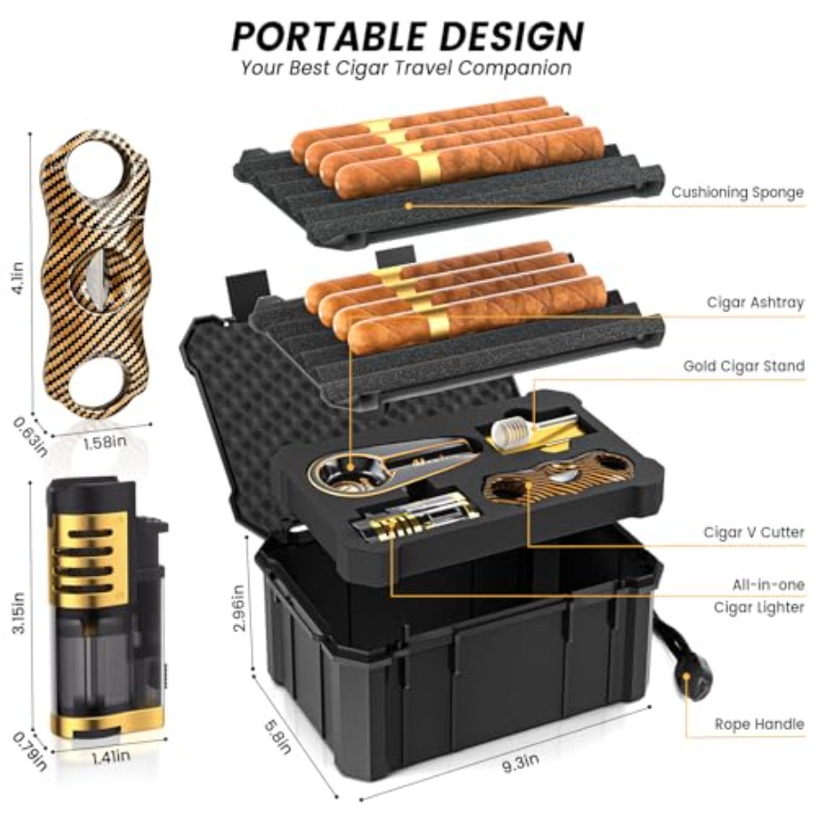 Travel Cigar Humidor Set with  - Cigar Cutter Set avis et prix