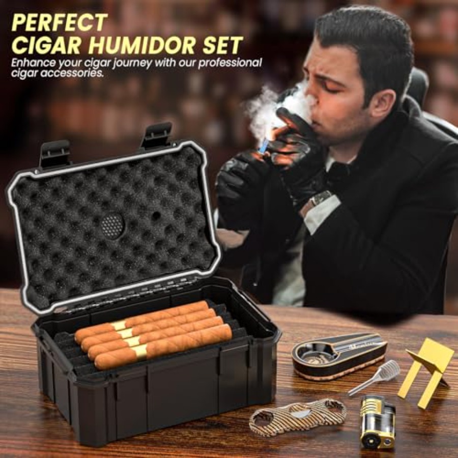 Travel Cigar Humidor Set with  - Cigar Cutter Set avis et prix