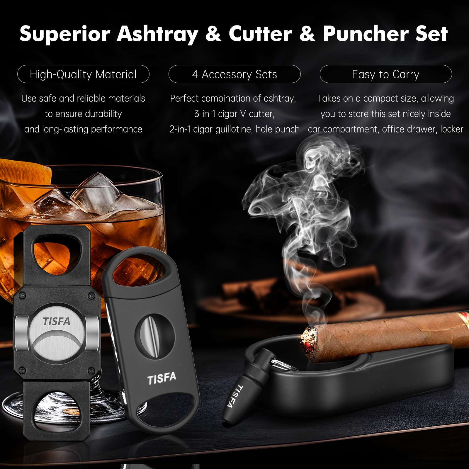 Cigar Ashtray Set, Cigar Punch - Cigar Cutter Set avis et prix