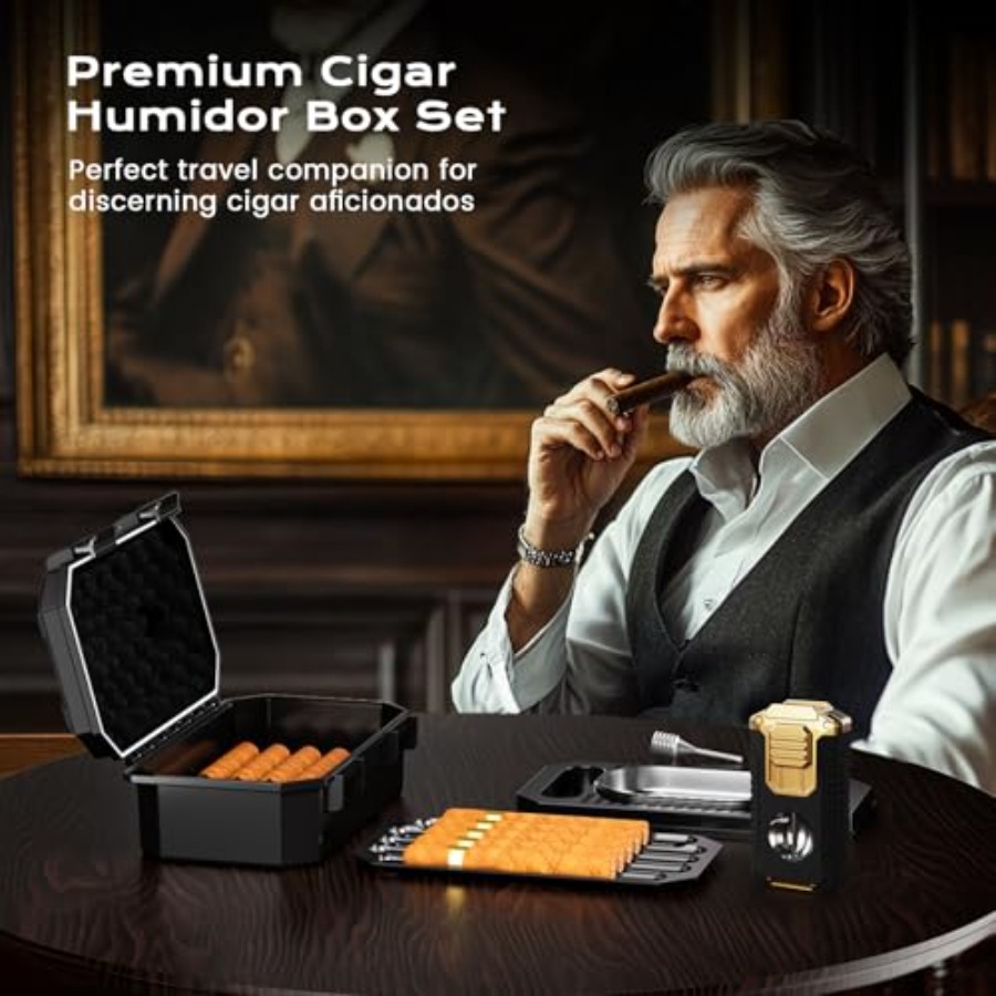 Travel Cigar Humidor Box set w - Cigar Cutter Set avis et prix