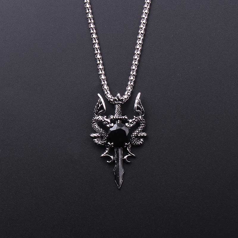 Double Dragon Black Gem Cross  - Men Accessories Pendant avis et prix